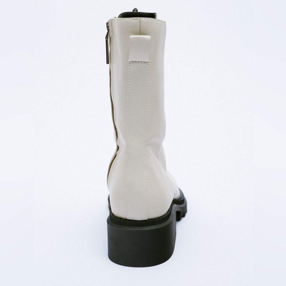 NWT. Zara Ecru Leather Low Heel Ankle Boots. Size 10. - Picture 6 of 7